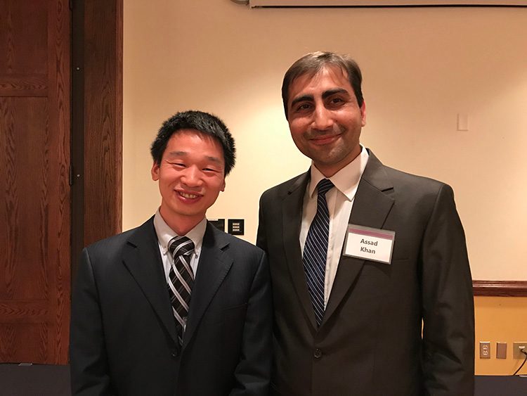 Photo of Graduate Student of the Year award winner Assad Khan (on right) with his faculty advisor, Professor Guoliang (Greg) Liu